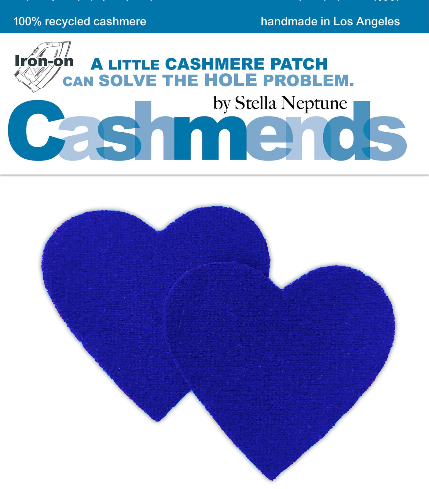 Iron On Cashmere Elbow Patches Electric Blue Hearts